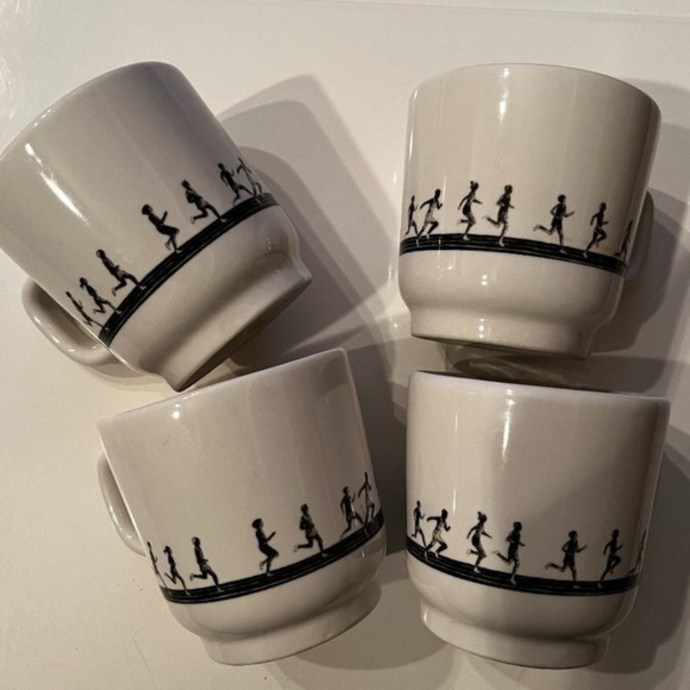 Fishs Eddy Jess Maz Marathon Runners Coffee Mug (Track and Field) Set of‎ FOUR